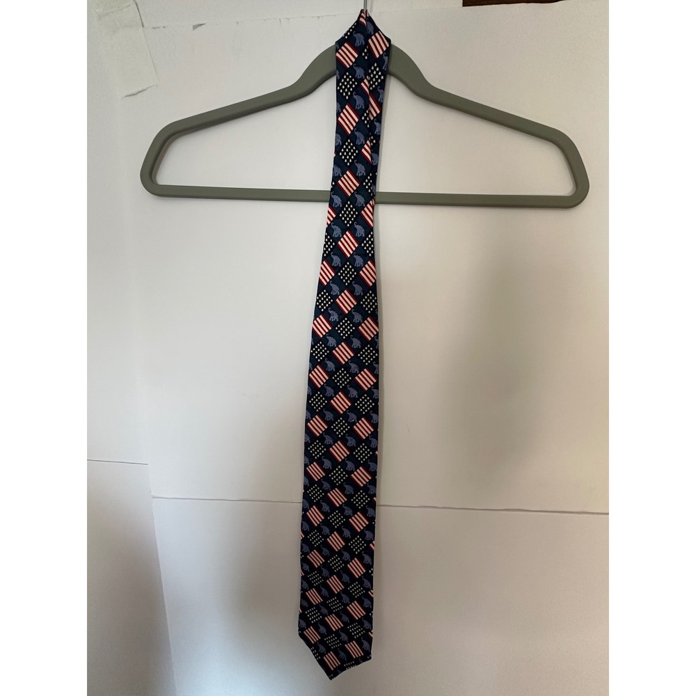 RM‎ Style Republican Tie Novelty Elephant USA Flag Patriotic Necktie